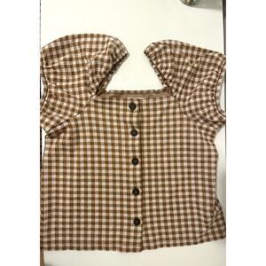 Madewell Gingham Jacquard Square-Neck Puff Sleeve Top